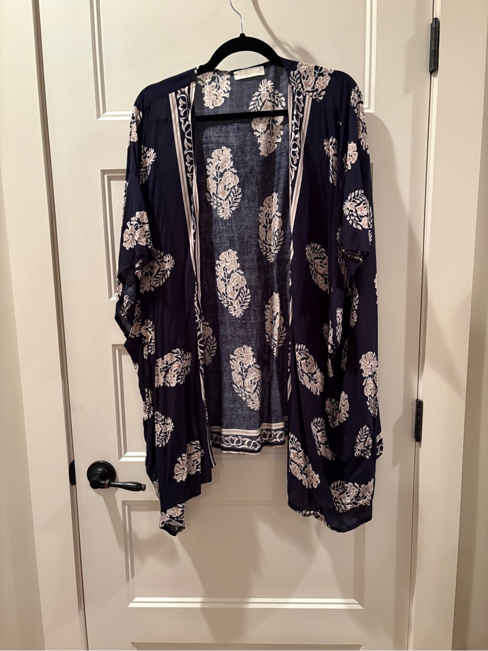 Navy Floral Open-Front Kimono Cape